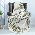 thumbnail image 4 of Sketchy Soft Flannel Fleece Throw Blanket, Balloon Antique Cars Design with Words in Middle Saying Steampunk, Cozy Plush for Indoor and Outdoor Use, 50" x 60", Ivory Dark Olive Green, by Ambesonne, 4 of 5