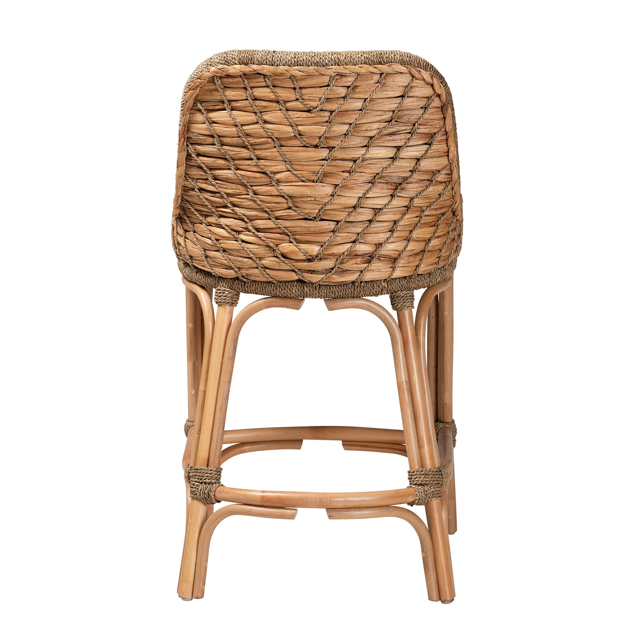 bali & pari Kyle Rattan, Mahogany wood and Seagrass BOHO Counter Stool, Natural Brown