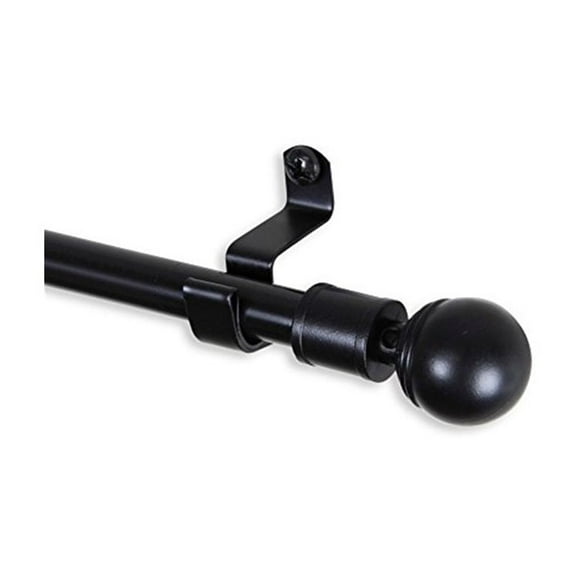 Baroque Curtain Rod - 28-48" Cafe Steel Rod - Black Finial Brackets & Hardware - 7/16" Diameter