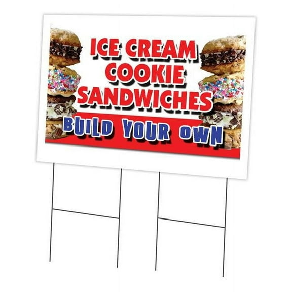 SignMission C-2436 Ice Cream Cookie Sandwi 24 x 36 in. Yard Sign & Stake - Ice Cream Cookie Sandwiches Build Your Own