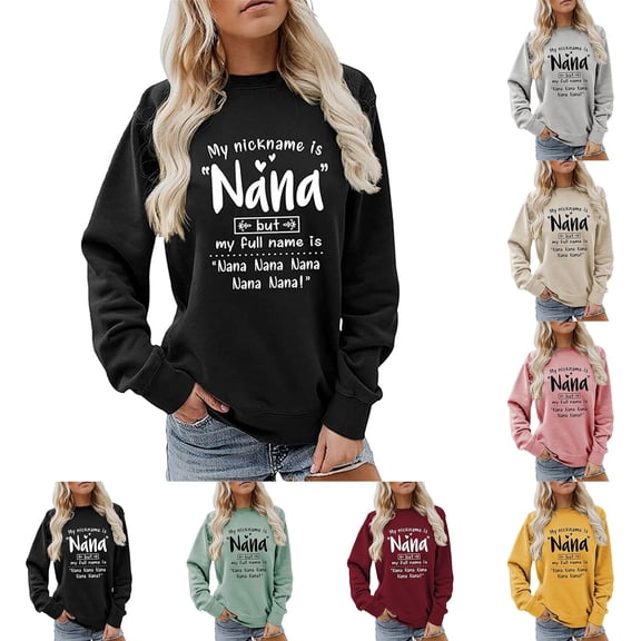 Nana Print Women's Sweatshirt Long Sleeve Crewneck Loose Fit Fall Fashion Pullover Sweater Spring Tops