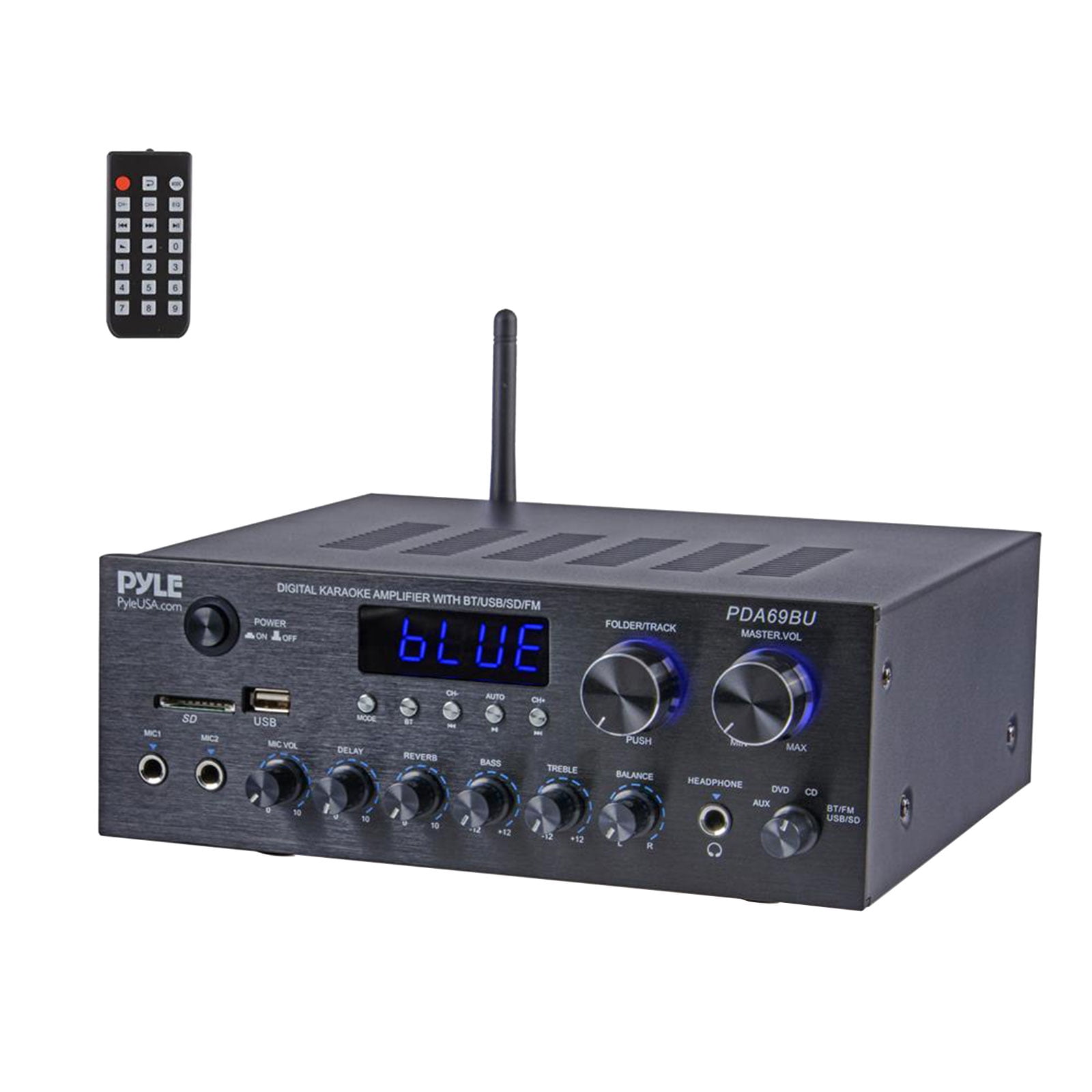 Pyle PDA69BU Bluetooth AUX/USB MP3/SD FM Radio Home Audio Sound Stereo Amplifier Receiver, 2x 5.25” 200 Watts Max Power 2-Way HiFi Home Theater Bookshelf White Speakers, Speaker Wire, Banana Plugs