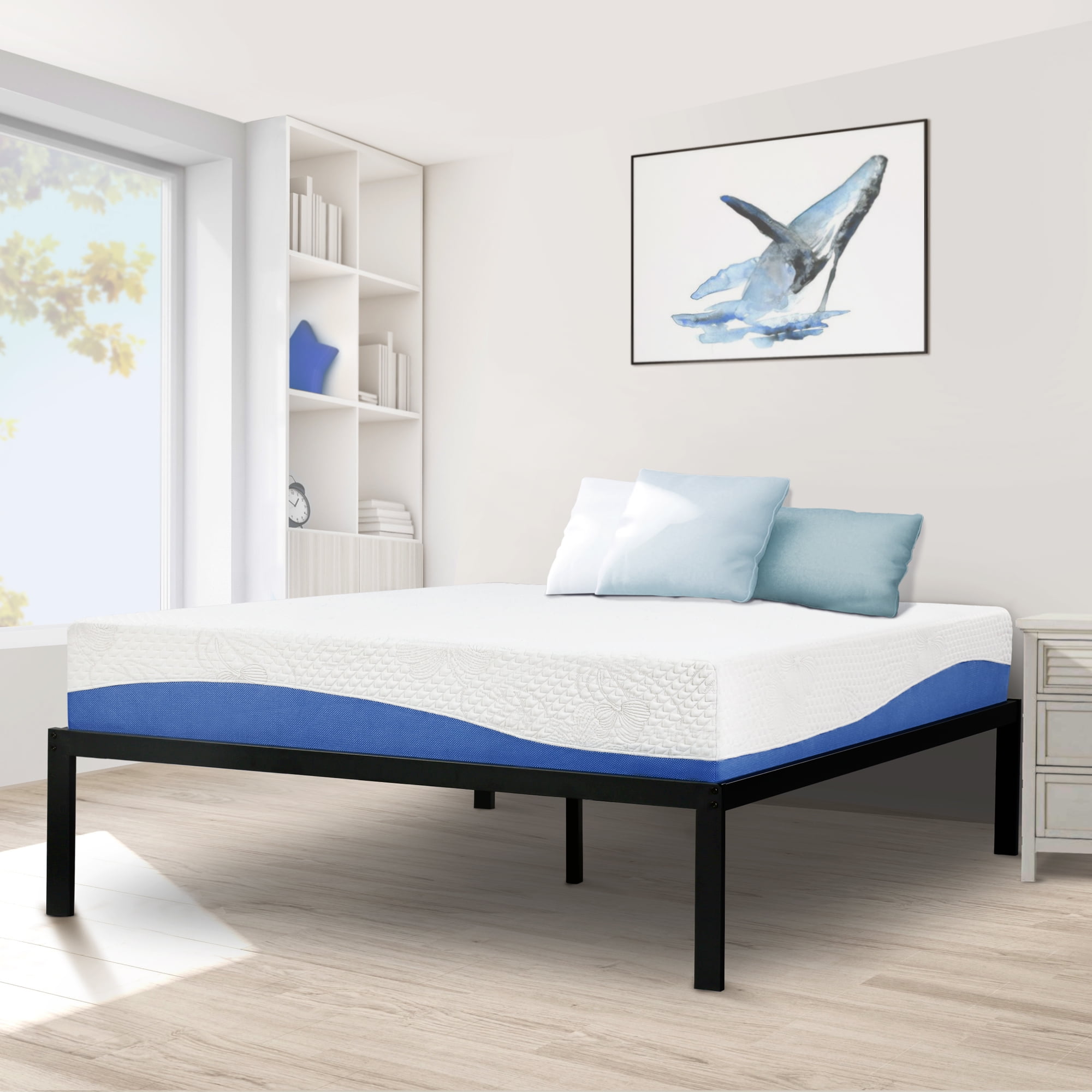 GrandRest 16'' Heavy Duty Steel Slat Bed Frame, NonSlip, Twin XL