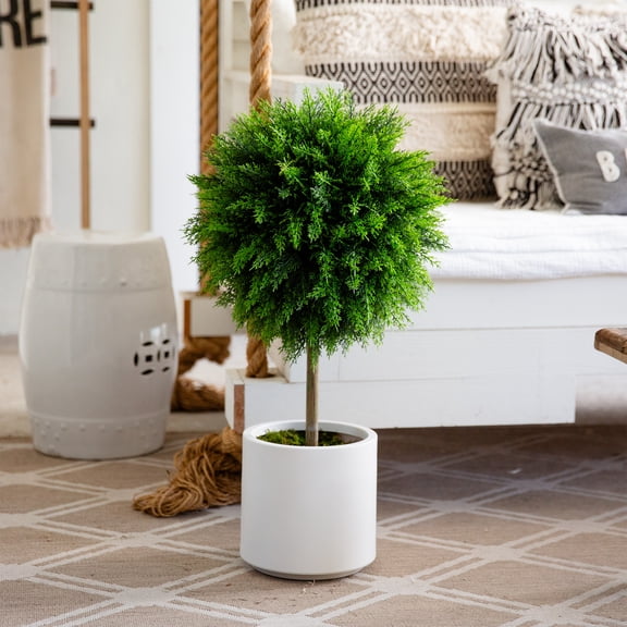 Nearly Natural Cedar Ball Topiary Artificial Outdoor Potted Tree - 2.5' - Green