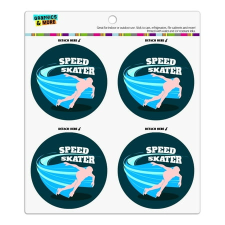 

Speed Skater Ice Skating Fast Refrigerator Fridge Locker Vinyl Circle Magnet Set
