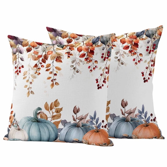 Orange Blue Fall Outdoor Waterproof Pillow Covers, Thanksgiving Maple Leaf Botanical Decorative Square Throw Pillowcase Sofa Cushion Sham for Patio/Couch/Chair, 18"x18" 2 Pack