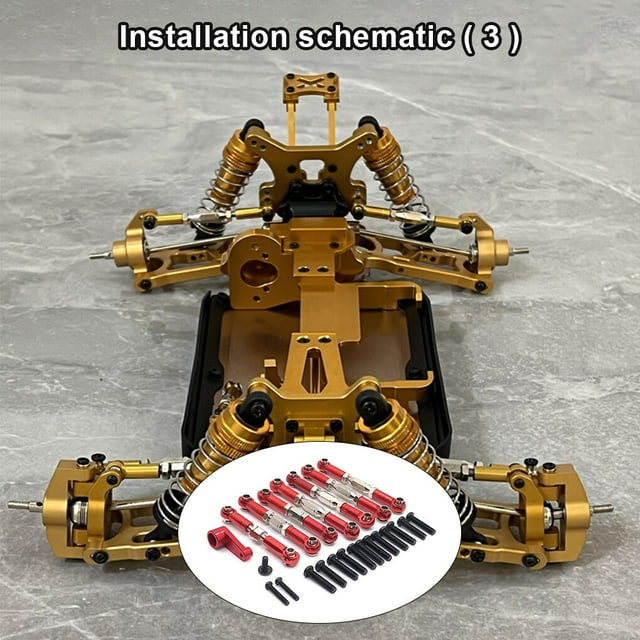 pitrice Métal Servo Bras Liaison Tige de Liaison Réglable Voiture Tiges de Liaison Crawler Jouet Camion Kit Mise à Niveau Pièce de Remplacement pour WLtoys 144010 144001 Rouge