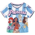 thumbnail image 2 of Disney Princess Moana Belle Cinderella Mesh Baseball Jersey Athletic V-neck T-Shirt and Shorts Outfit Set Toddler to Big Kid, 2 of 5