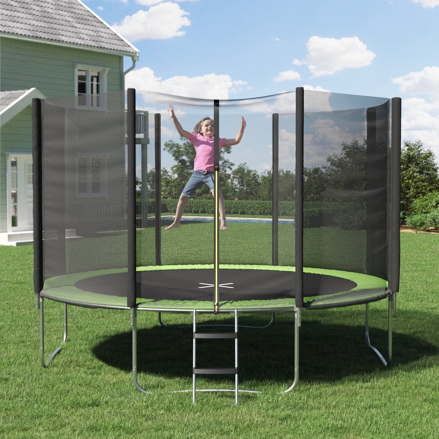 Lacoo 12 FT Patio Trampoline Outdoor Jumping Trampoline with Safety Enclosure, Green