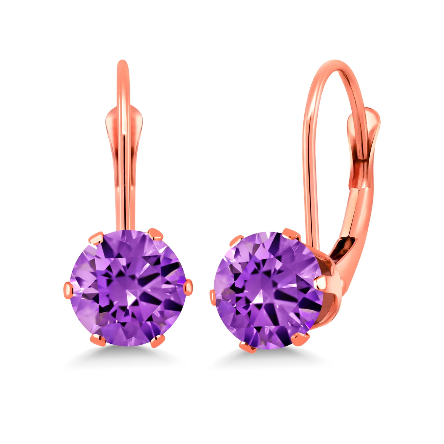 Gem Stone King Purple Zirconia Leverback Earrings for Women (3.00 Cttw, Gemstone Birthstone, Round 6MM)