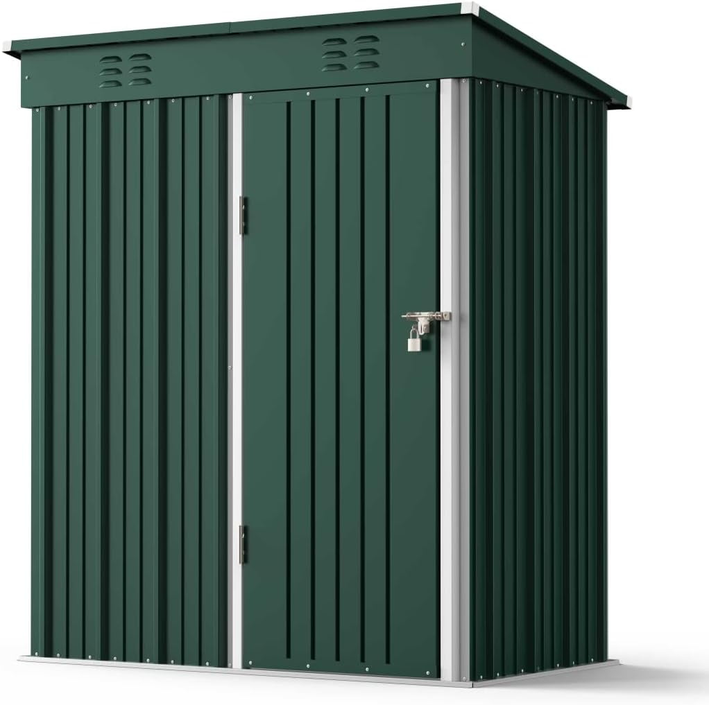 5'x3' Outdoor Storage Shed, Lofka Metal Tool Shed with Lockable Security, Compact Space Saver for Garden Tools & Patio, Green