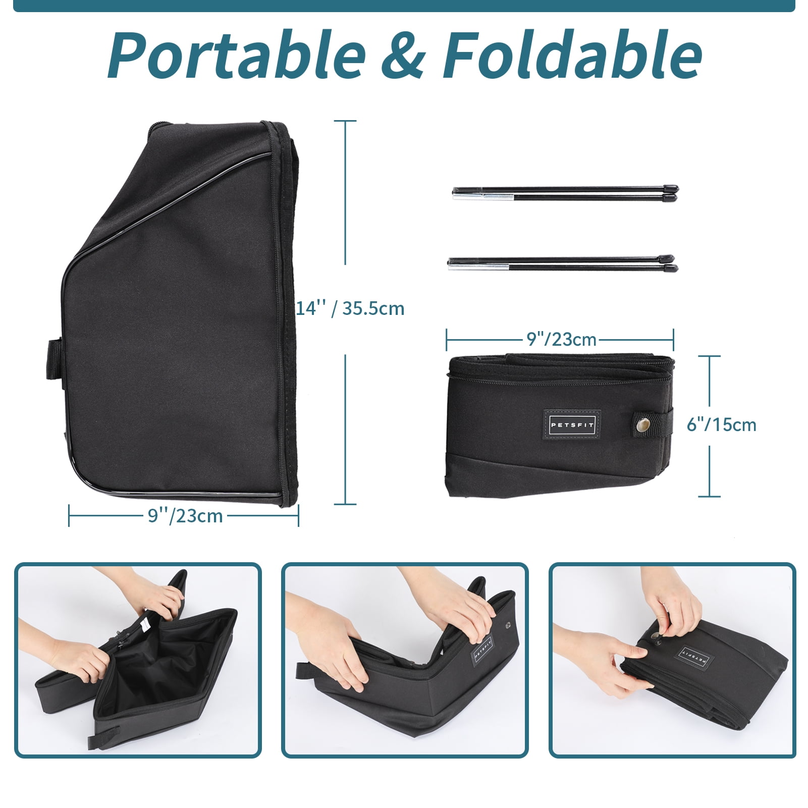 PETSFIT Portable Cat Litter Box,Covered Travel Litter Boxes for Cats,Machine Wash,Leak-Proof, Foldable ,Black