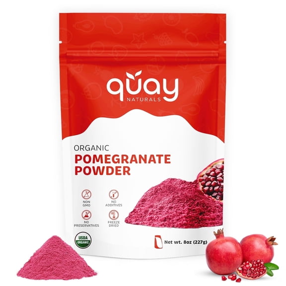 Quay Naturals Organic Pomegranate Juice Powder, 8 oz, Freeze-Dried, Non-GMO, No Additives, Gluten-Free, USDA Organic, Pure Pomegranate Flavor
