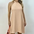 thumbnail image 3 of USSUMA Dresses for Women 2025 Casual Spring Summer Dresses Short Sleeve Solid Color Striped Loose Fit Maxi Dress Vintage Dresses Comfortable Dress Climbing Reduced Price Khaki Dress Size-XXXL, 3 of 4