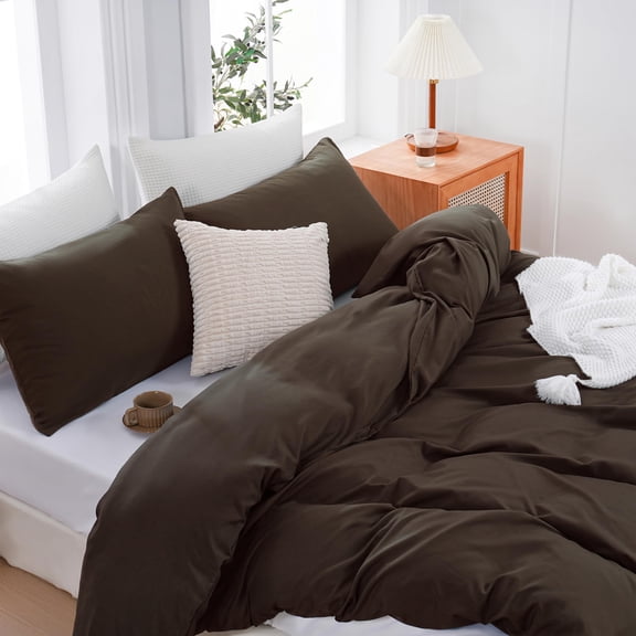 Brown Queen (90" x 90") Microfiber Duvet Cover Set