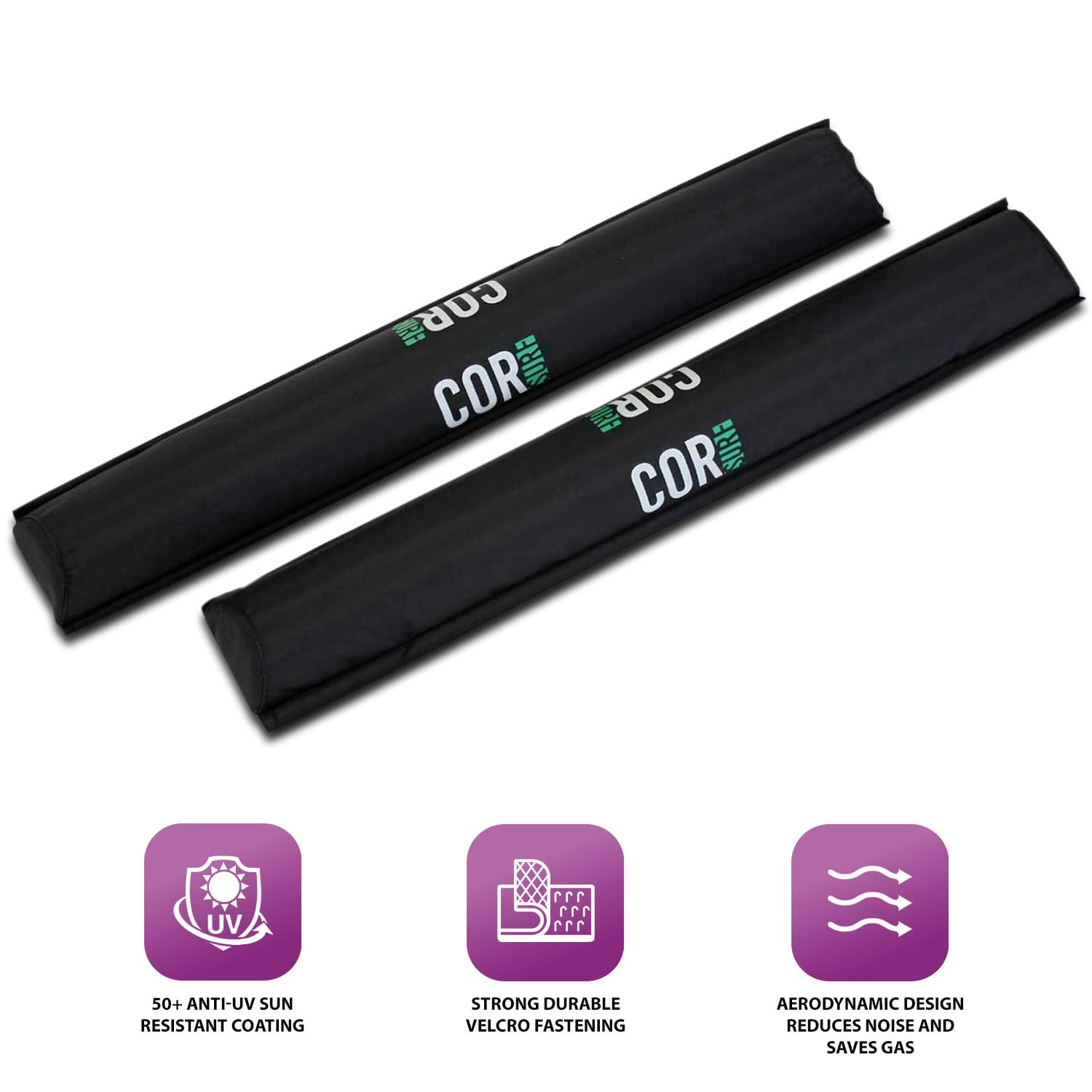 COR Surf Aero Roof Rack Pads for Paddleboard, Kayak, Surfboards, SUP, Snowboard, Paddleboard and Canoe | for Wide Aero Style Bars (Black, 28" Wide)