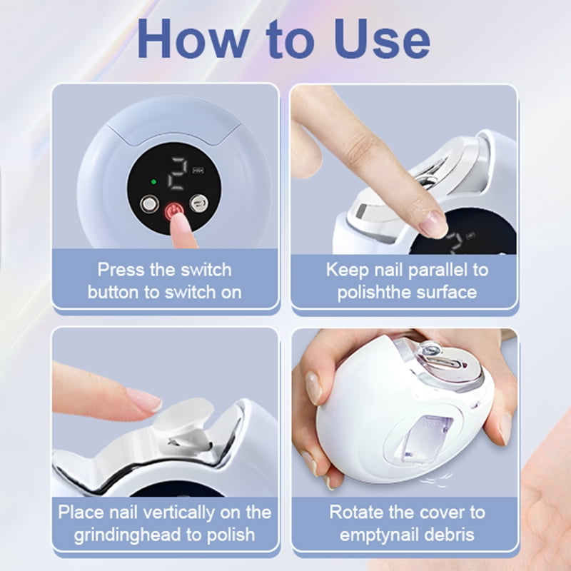 2 In 1 Electric Polishing Automatic Nail Clippers For Fingers And Toes Adults USB Rechargeable Electric Nail File Kit 3 Speeds