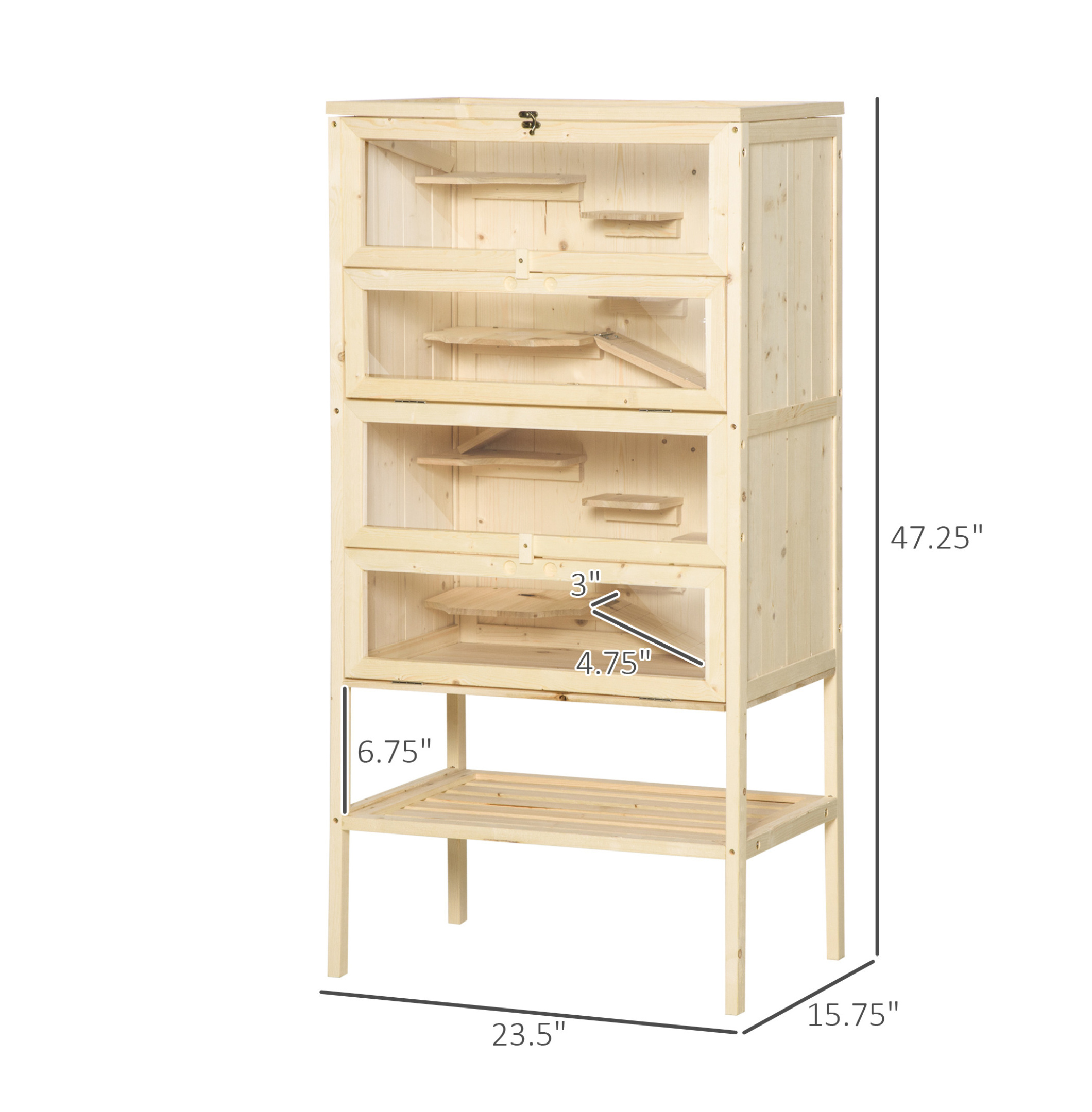 Hamster Cage 5-Tier Wooden Habitat, Mice & Rat Cage with Open Top & Storage