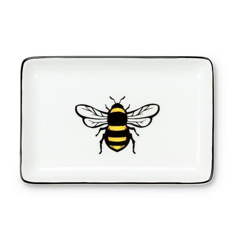 

4 x 6 in. Stoneware Bee Tray White & Black