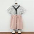 thumbnail image 5 of OSOLU Children Boys Outfits Short Sleeve Striped Shirts with Suspenders Summer Formal Wear Performance Comfortable Breathable Vacation Beach Clothing Sets, 5 of 7