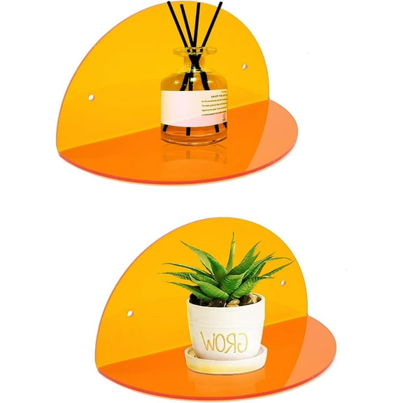 2-Pack Acrylic Small Floating Shelves, Wall Mounted Display Stand for Plants, Toys, Makeup, and More , Orange