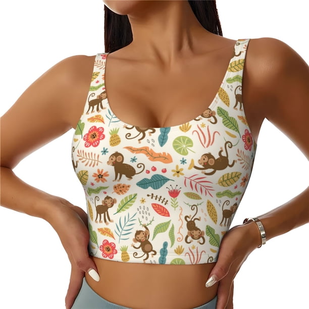 Balery Monkeys in the Jungle Sujetadores deportivos con espalda cruzada para mujer, acolchados, sin costuras, de alto impacto, ideales para yoga, gimnasio, entrenamiento y fitness.-