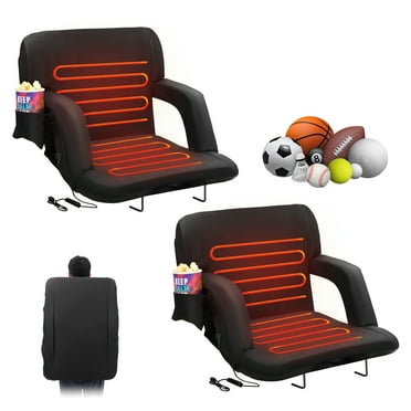 KFFKFF 2 Pack Dual Heated Backpack Stadium Support Reclining Bleacher Chair,23 inch Wide Folding Stadium Seat with Back Supports Thick Padded Cushion Armrests Reclining