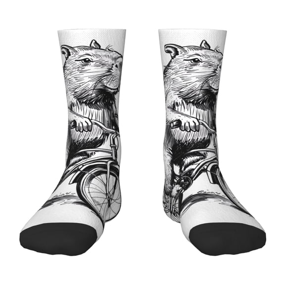 Fuzoiu Capybara Riding Bicycle Print Kids Socks For Boys Girls,Grip Crew Socks with Non Slip,Lightweight Stretch Crew Socks,Toddlers Crew Boot Socks