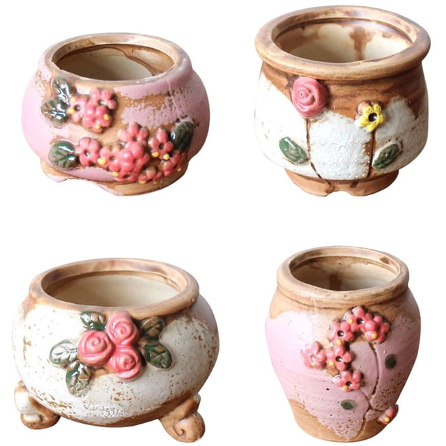 4pcs Small Flower Pots Ceramic Flower Pots Decorative Flower Pots Green Plant Flowerpots Random Style