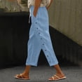 thumbnail image 3 of Women's High Waisted Sweatpants, Comdrip Women's Fashion Solid Color Cotton Linen Elastic Seven Pants Beach Casual Pants Linen Pants Women Light Blue L, 3 of 6