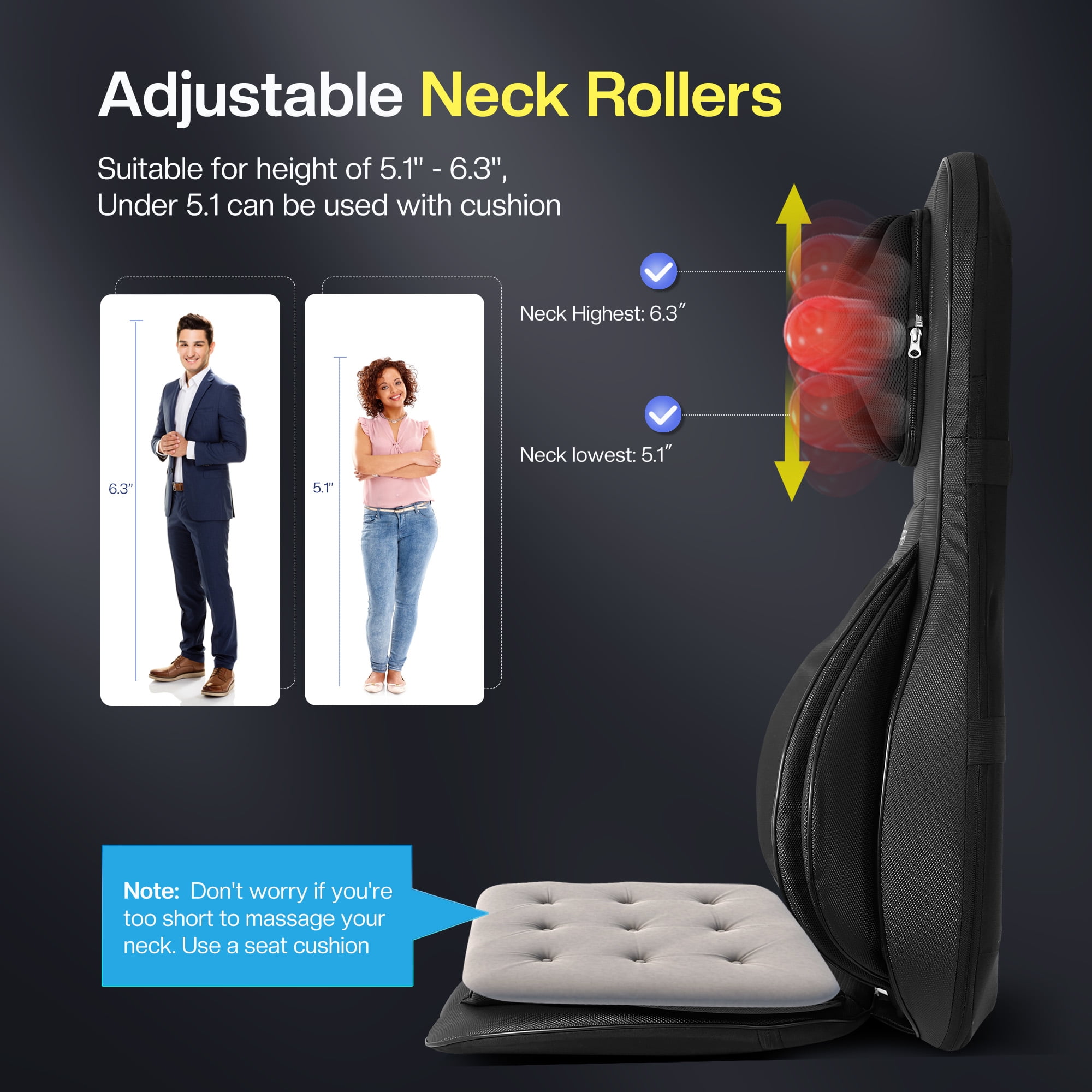 Comfier Vibration Massage Seat Cushion Back Massager with Heat Chair Pad  Gifts for Men/Dad
