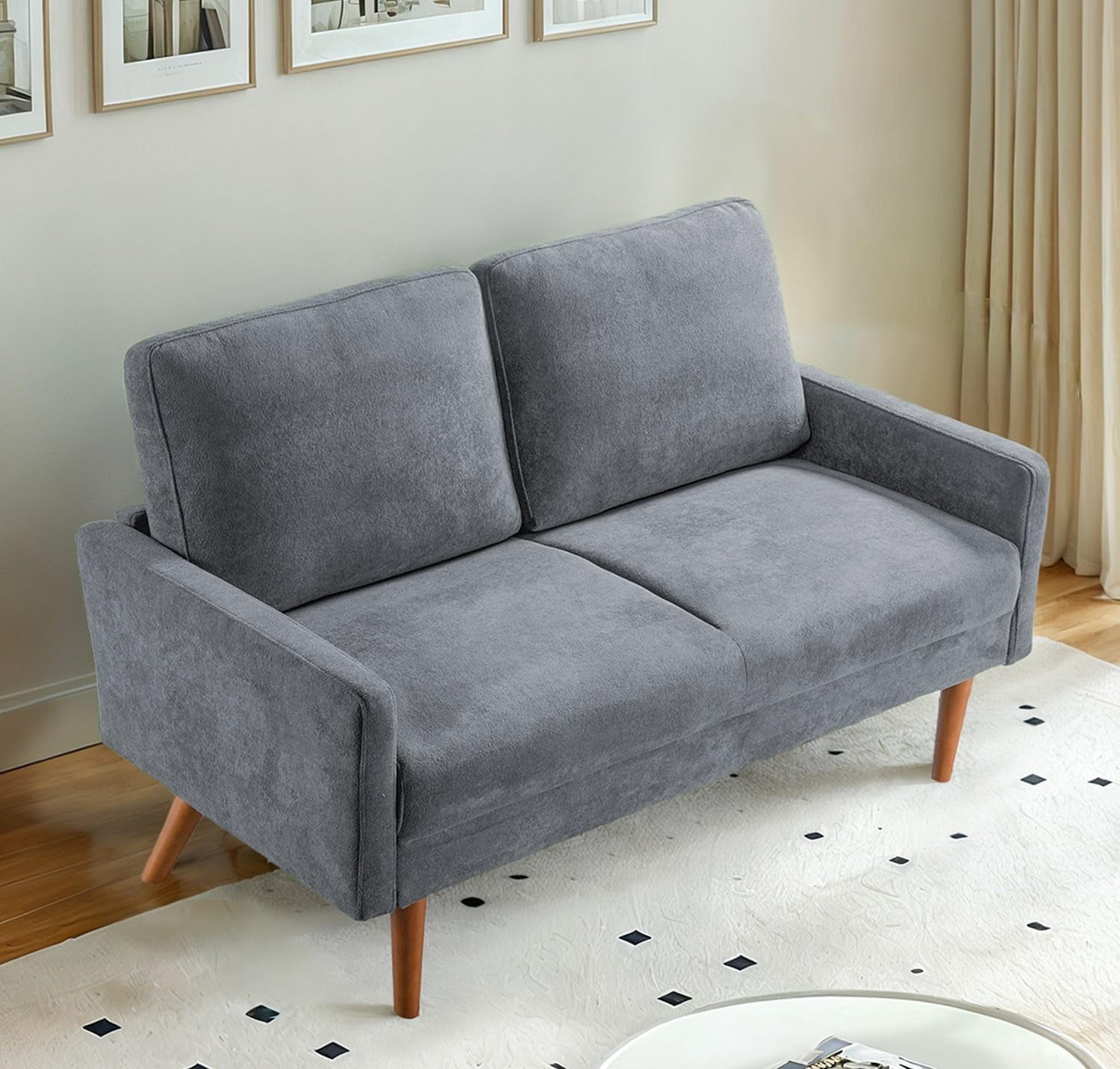 US Pride Furniture Angles 56 in. Wide Square Arm Velvet Modern Rectangle Loveseat in Grey