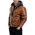 thumbnail image 5 of yuCgh Men's Casual Fashion Solid Color Leather Jacket with Zipper Hood, Stylish Biker Jacket for Everyday Use,Earthy Yellow M, 5 of 5