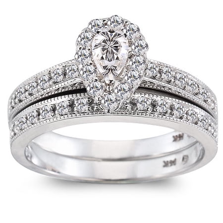1/2 Carat Pear-Shaped Diamond 14kt White Gold Bridal Set