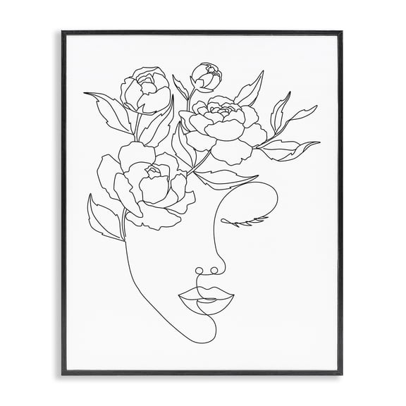 Stupell Industries Bohemian Floral Woman Face Line Doodle Black Framed Giclee Art, 16 x 20, by JJ Design House LLC