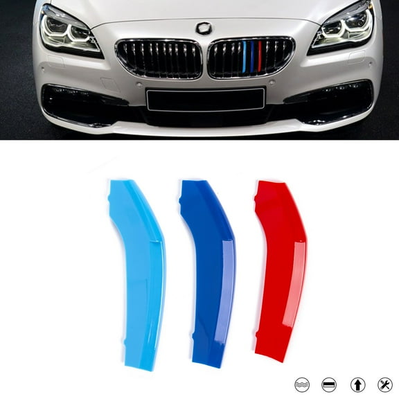 Xotic Tech M-Colored Tri Grille Insert Trims Strips, Front Center Kidney Grilles Compatible with BMW Pre-LCI 6 Series F12 F13 640i 650i 2012-2015 (10 Beams)