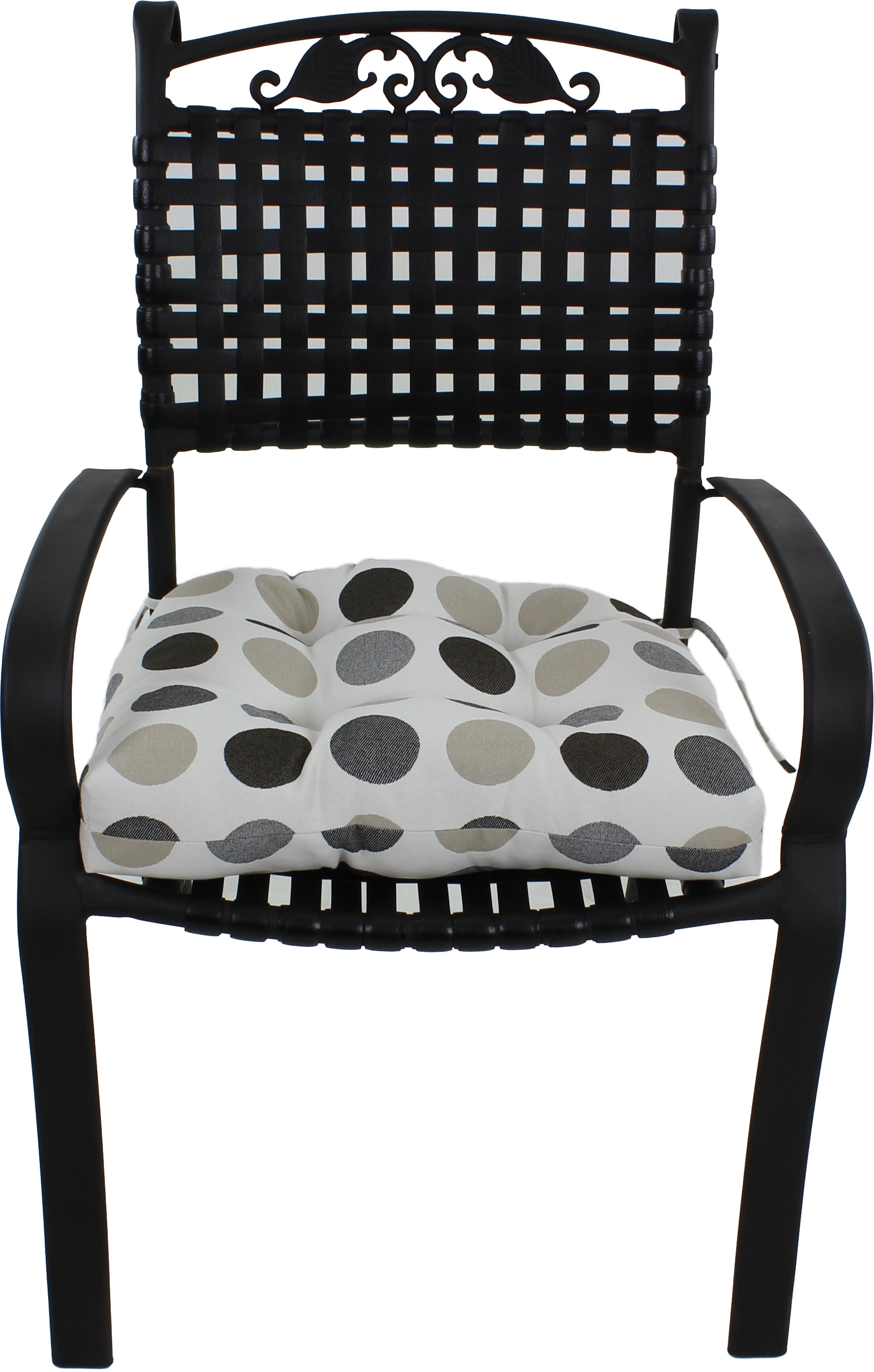 Everything Comfy Charcoal and Gray Big Dots Indoor / Outdoor Seat Cushion Patio D Cushion 20" x 20", 2 Tie Backs