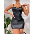 thumbnail image 4 of Levmjia Women Spaghetti Strap Leather Bodycon Mini Lingerie Dress Wet PU Lace Up Nightgown Soft Stretchy Spring Summer Indoor Leisure Ruched Slim Fit Bedroom Club Party, 4 of 9