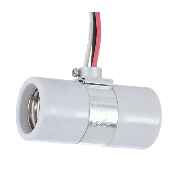 B&P Lamp® Twin E26 Medium Base, Glazed Porcelain Socket with Single 1/8IP Bushing Strap and 24 Inch Leads