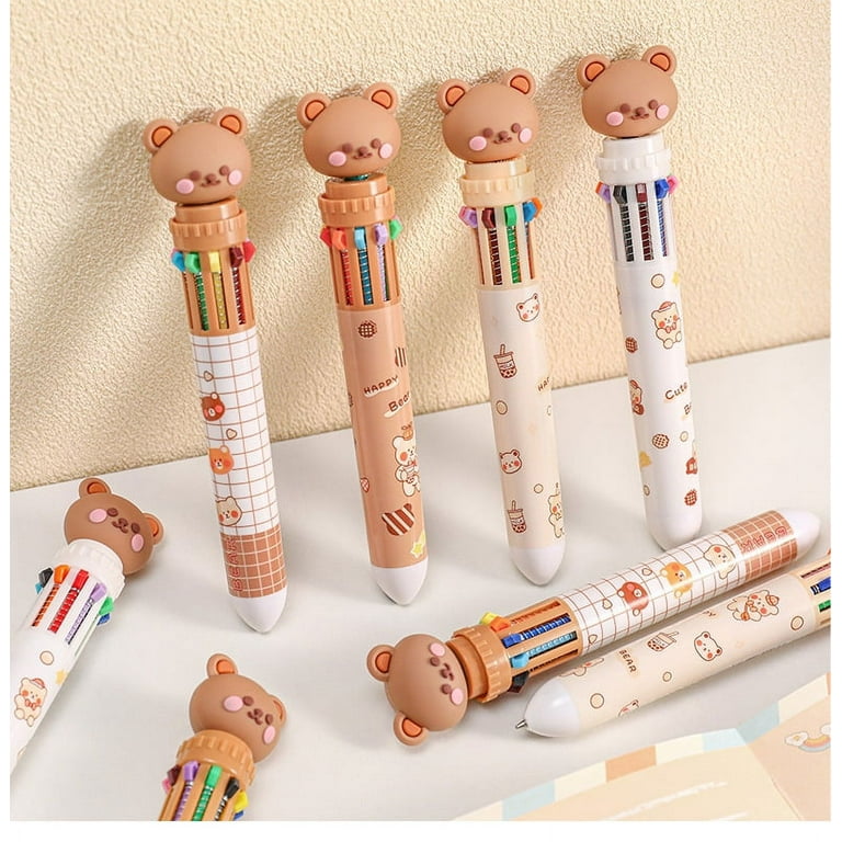 12Pcs Kawaii Cartoon Bear 10 Colors Ballpoint Pen Multicolored Pens  Colorful Refill School Office Supply Gift Stationery