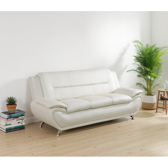 Caberryne Leather Sectional Couch for Living Room Furniture Sets, 3 Seater Sofa with Pillow Armrest for Living Room/Office/Bedroom/Apartment(Creamy)