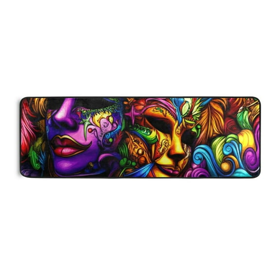 Colorful Festival Mask Runner Rug for Hallways Kitchen Non Slip 2'x 6' Washable Hall Carpet for Bedroom Entryway Laundry Room