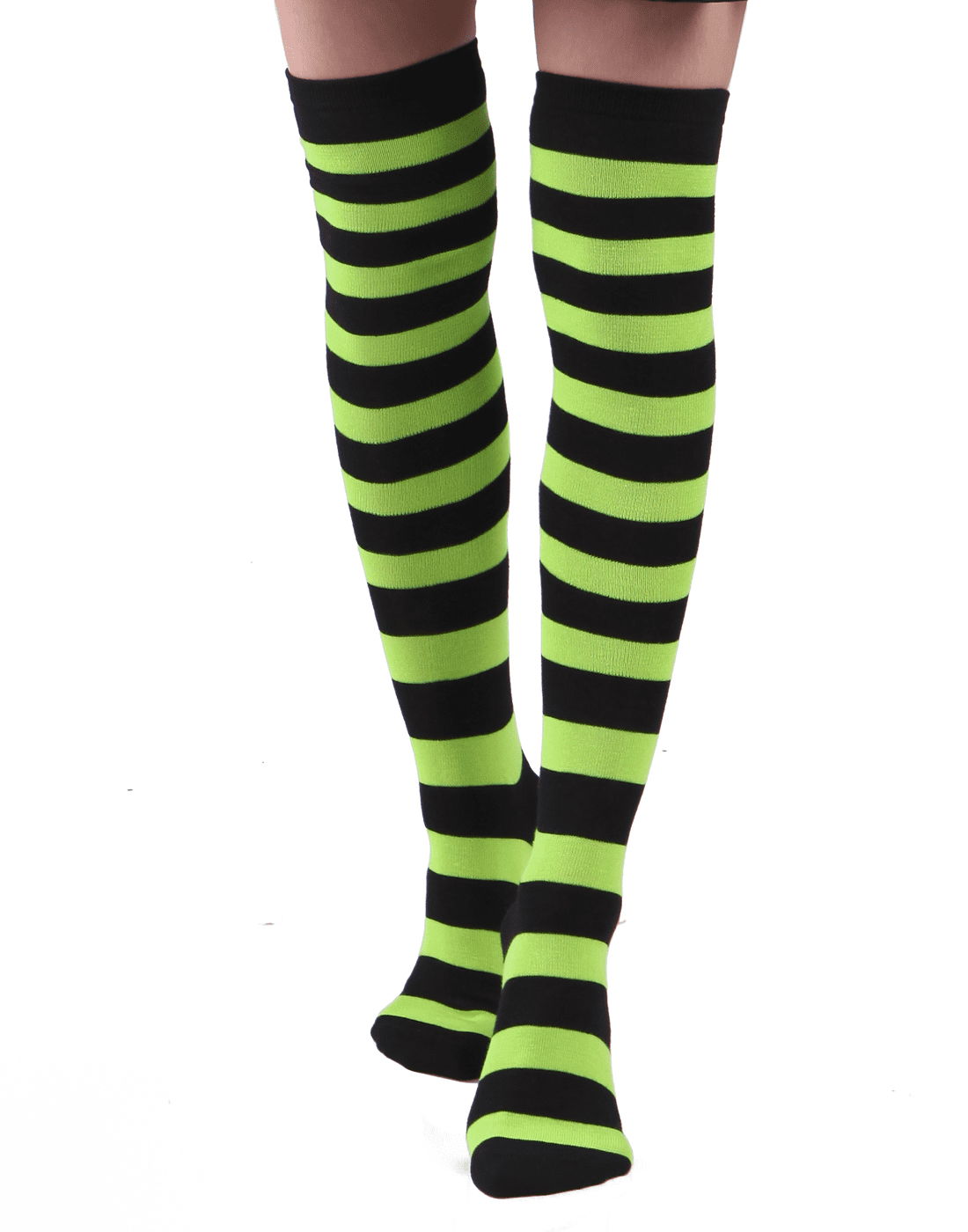 Women's Extra Long Striped Socks Over Knee High Opaque Stockings (Black ...