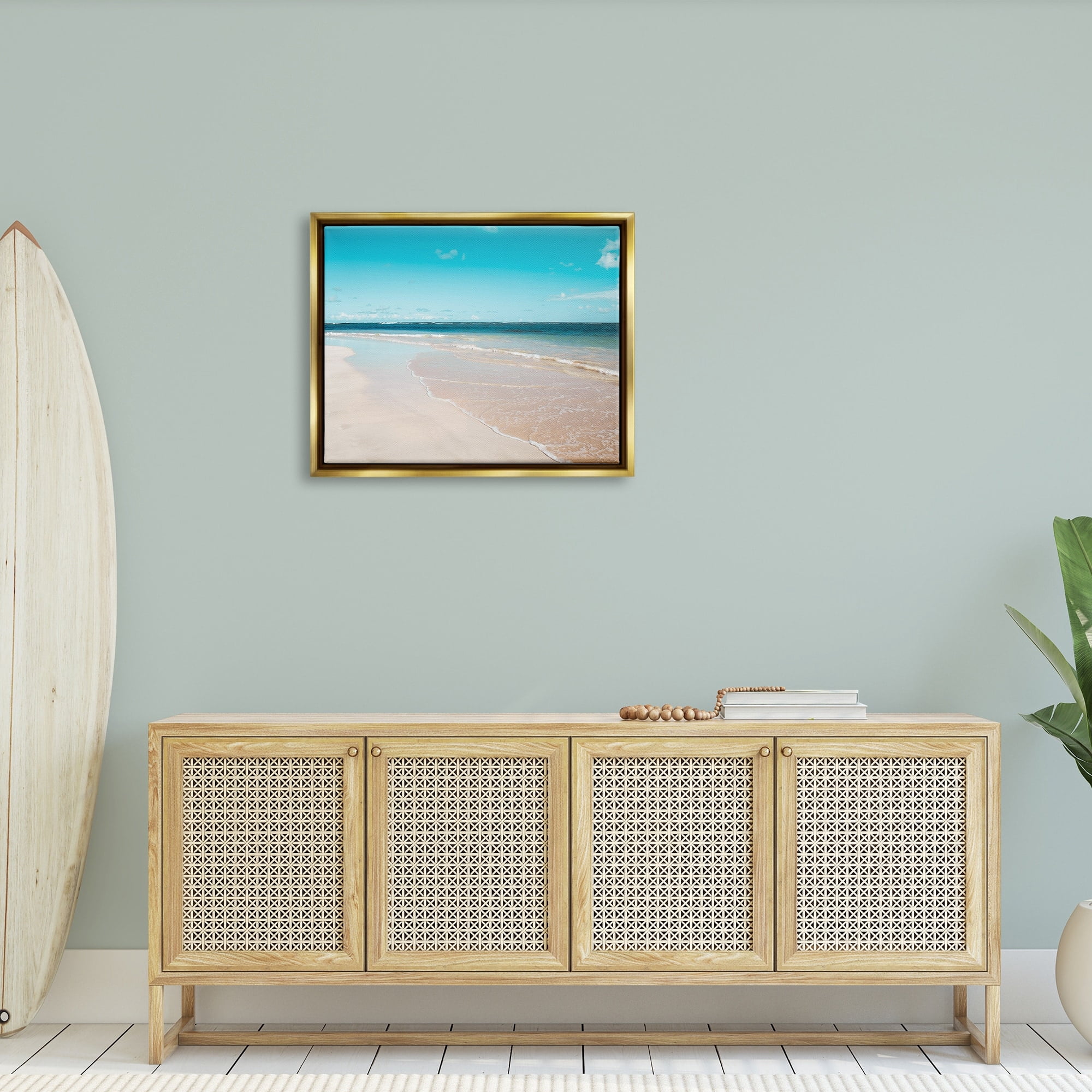 Stupell Industries Vivid Blue Panoramic Sky Sandy Beach Coast Photograph Metallic Gold Floating Framed Canvas Print Wall Art, Design by Danita Delimont