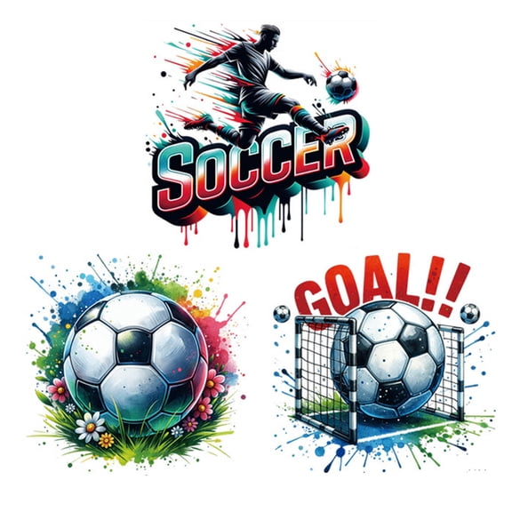 3Pcs Soccer Wall Decals, Watercolor Football Stickers for Bedroom Sports Room