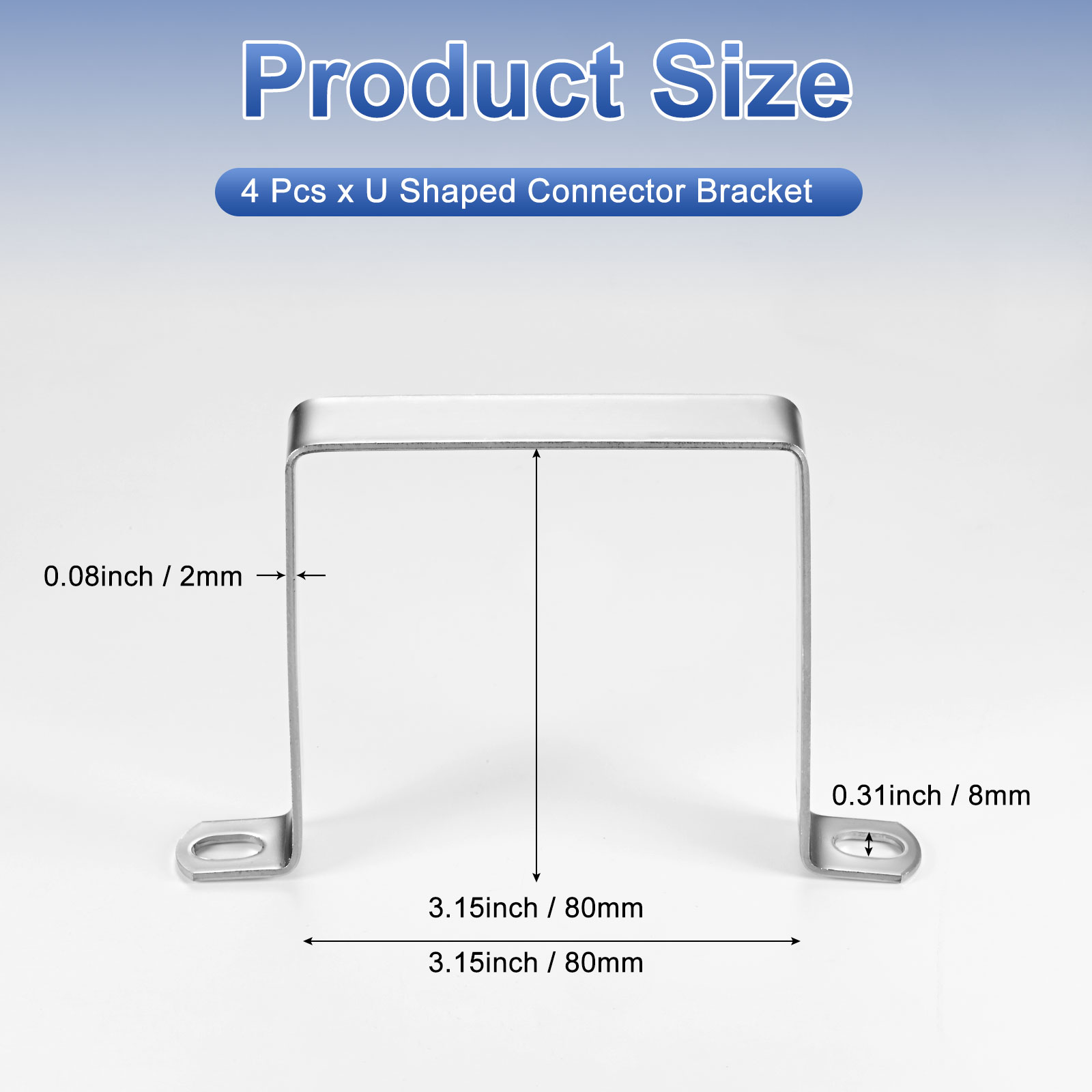 Uxcell 4-Pack U Shaped Connector Bracket, 80x80mm 304 Stainless Steel Square Pipe Clamp for Door Closed Bar Holder Strut Channel