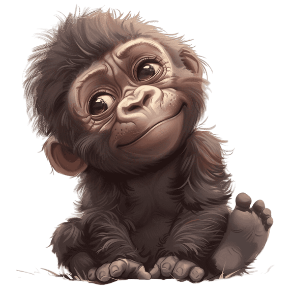 Adorable Baby Cartoon Gorilla with Curious Look Edible Icing Image Cake Topper, by Tnct.