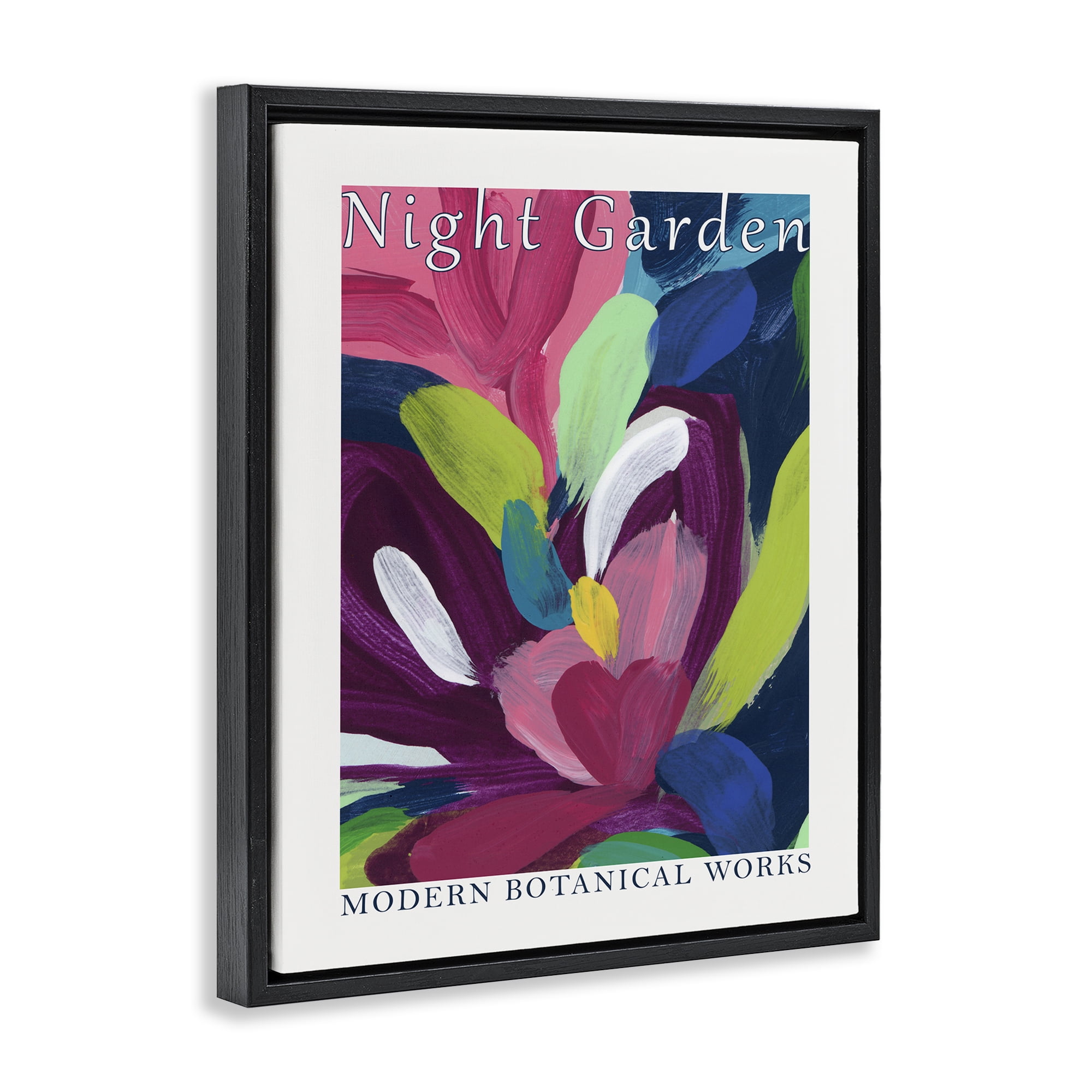 Stupell Industries Night Garden Museum Abstract Painting Black Floater Framed Canvas Art Print Wall Art, 25 x 31