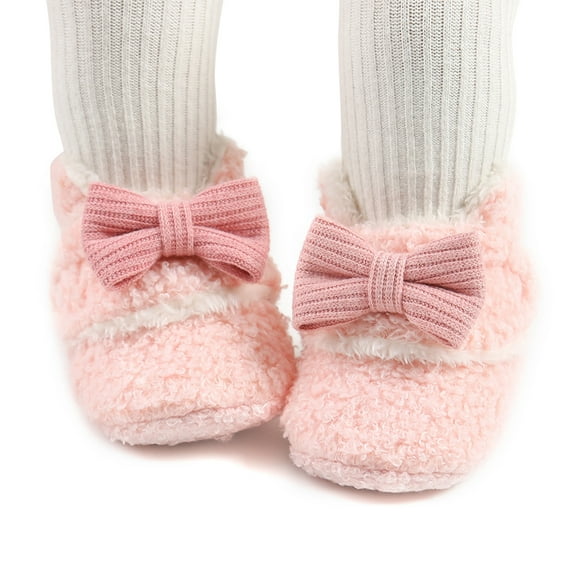 0-18M Baby Girl Winter Warm Boots Newborn Soft Bow Crib Shoes Baby Dress Shoes Prewalkers