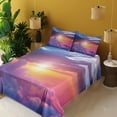thumbnail image 3 of Ambesonne Landscape Fitted & Top Sheet Set with Shams, Sunset Sky and Clouds, Blue Yellow Purple, 3 of 5